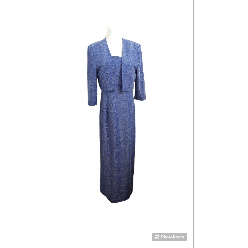 After Dark Blue Silver Glitter Blingy Formal Dress Set Size 10 Jacket Beautiful